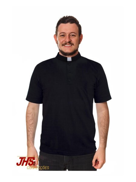 camisa clerical estilo polo preta